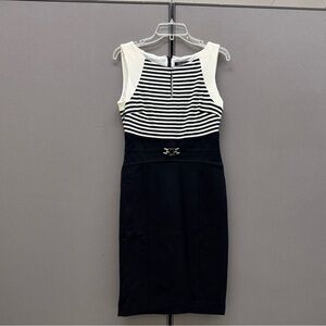 White House Black Market Striped Black and White Midi Dress -Size 4